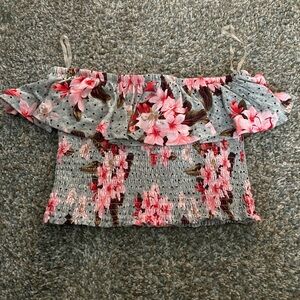 Hot Kiss Pink and Gray Floral Crop Top